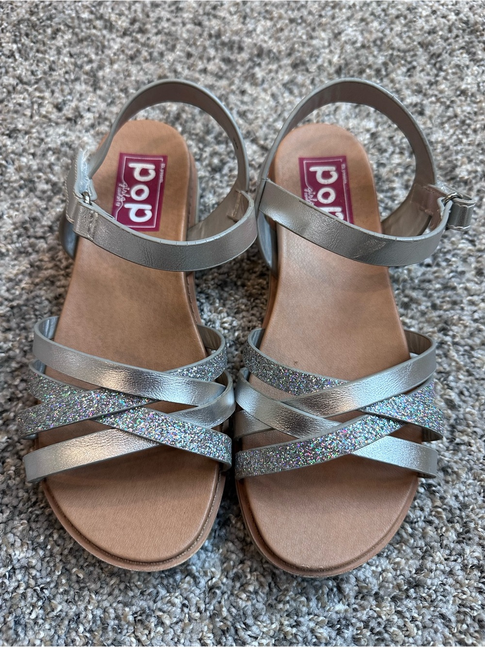 pop Girls Silver Glitter Strappy Sandals